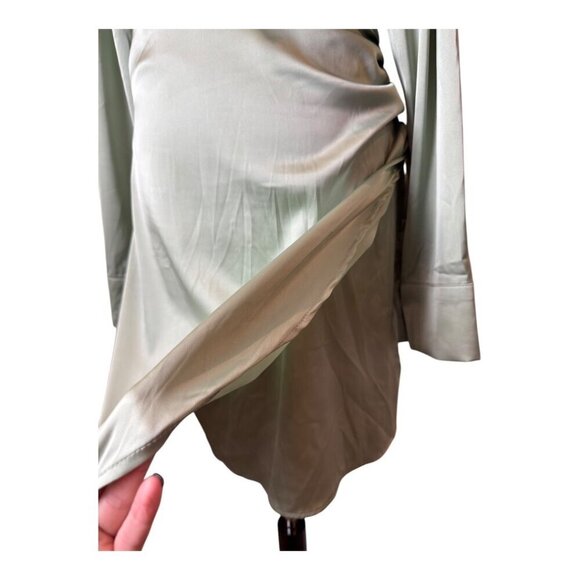 Cider Dress Women Small Mint Green Satin Dirty Martini Long Sleeve Mini Party - Picture 7 of 12